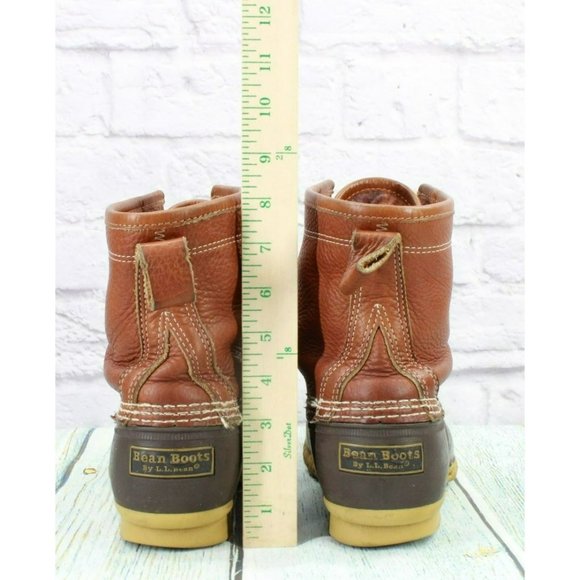 LL Bean Brown Leather 8" Lace Up Flannel Lined Duck Boots Size 10 M - Picture 6 of 10